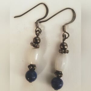 Handmade semiprecious drop earrings white and lapis